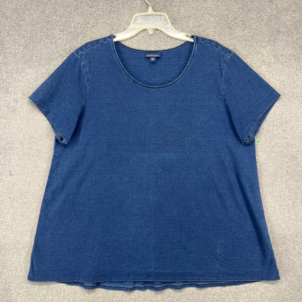 Pure Jill Indigo Top Women XL Petite Blue Cotton Short Sleeve Scoop Neck Casual